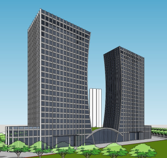 双子塔2DR现代高层办公楼